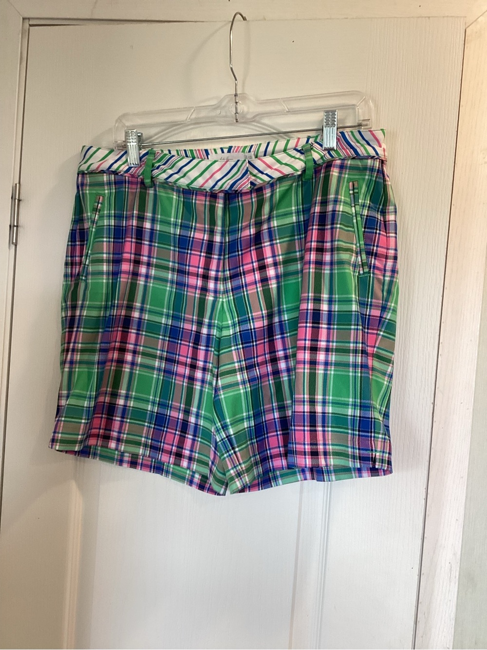 Lady Hagen Green Plaid Shorts with Pink and Blue Accents 12 EUc